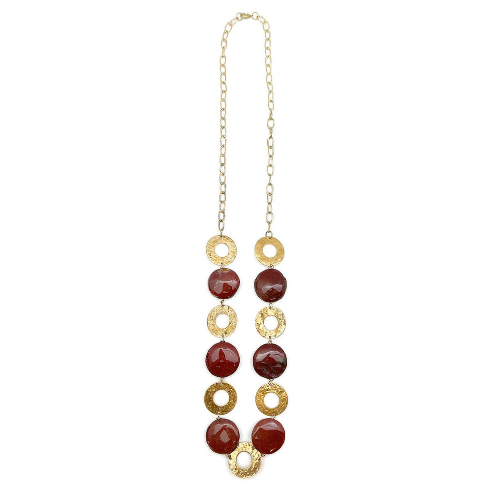 Gold-Plated Long Necklace with Mookaite Stones