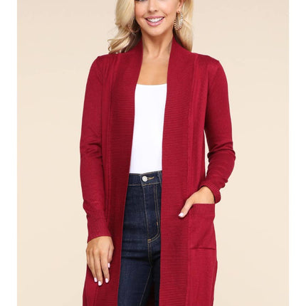 Long Sleeve Open Front Cardigan with Side Pockets