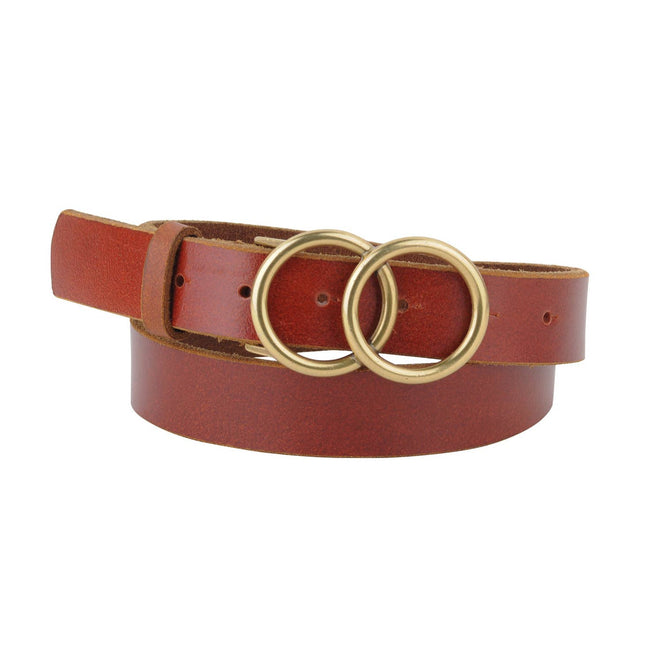 Double Circle Overlap Buckle Leather Belt