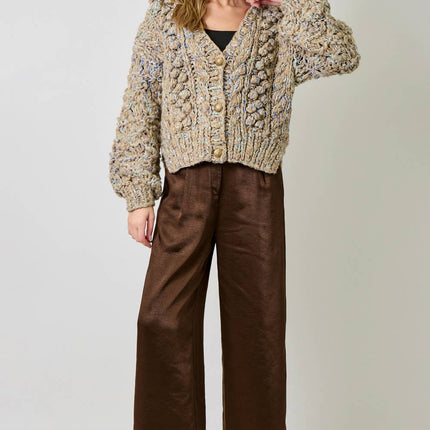 Mystree Flecked Chunky Sweater Cardigan - Almond Mix