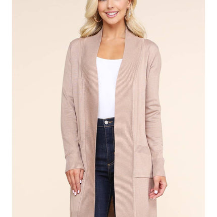 Long Sleeve Open Front Cardigan with Side Pockets