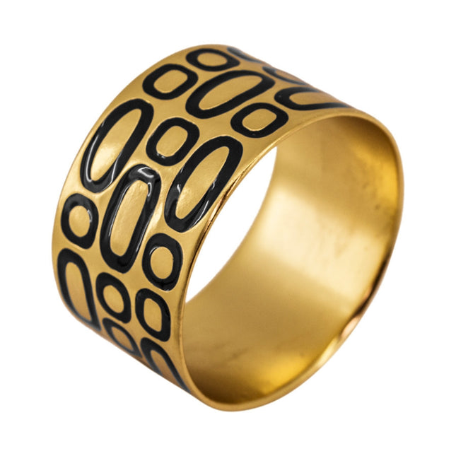 Karine Sultan Gold and Black Geometric Pattern Bangle