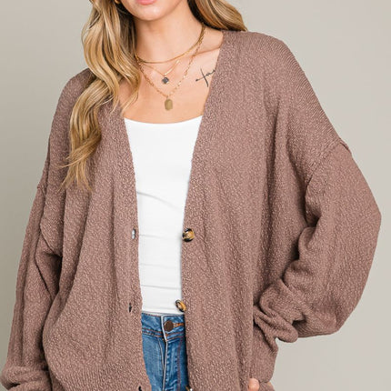 OVERSIZED POPCORN BUTTON-DOWN SHORT CARDIGAN