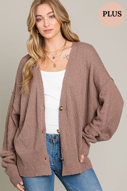 OVERSIZED POPCORN BUTTON-DOWN SHORT CARDIGAN