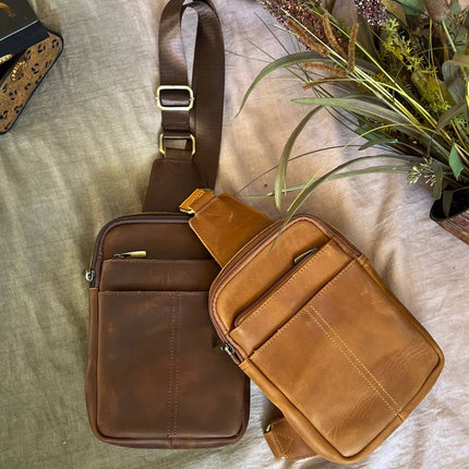 ROMA Crazy Horse Leather Crossbody Sling Travel Bag