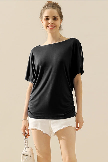 NINEXIS Plus Size Dolman Short Sleeve Boat Neck Tee