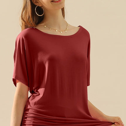 NINEXIS Plus Size Dolman Short Sleeve Boat Neck Tee