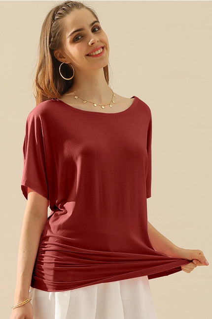 NINEXIS Plus Size Dolman Short Sleeve Boat Neck Tee