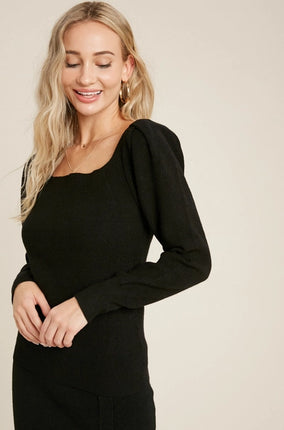 SQUARE NECK PUFF SLEEVE PULLOVER