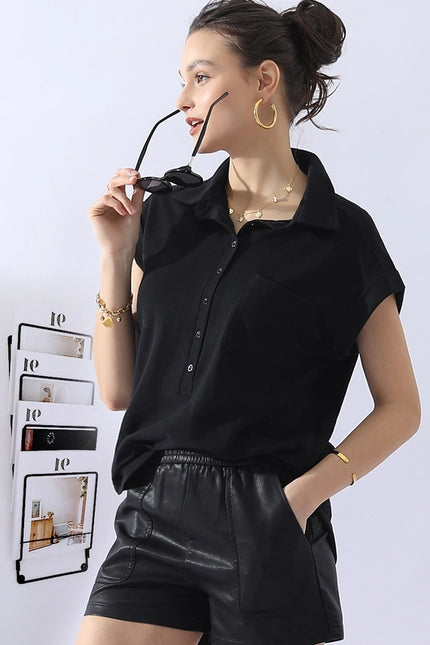 NINEXIS Johnny Collars Button Short Sleeve Top