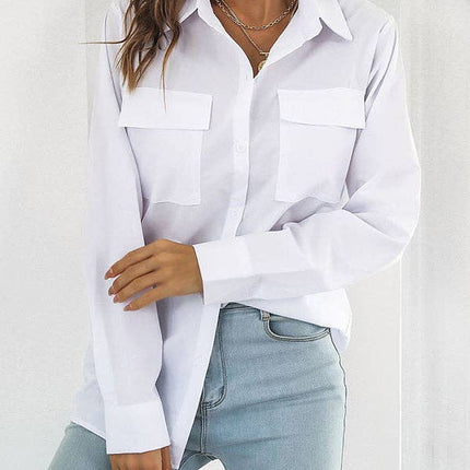 LONG SLEEVES LOOSE SOLID COLOR SPLIT LAPEL BLOUSE