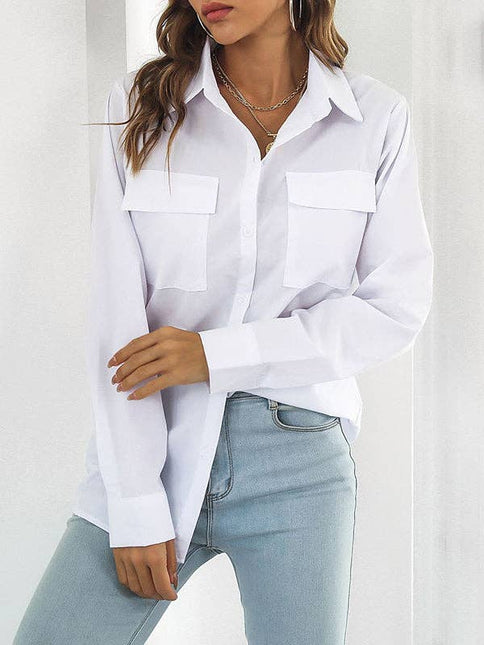 LONG SLEEVES LOOSE SOLID COLOR SPLIT LAPEL BLOUSE