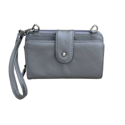ROMA Embossed Cowhide Leather Phone Pouch w/ Shoulder Strap
