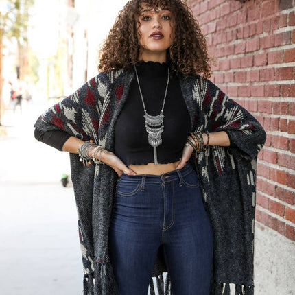 Heather Argyle Knit Ruana