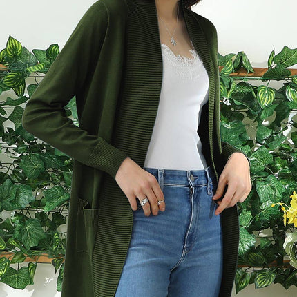 Long Sleeve Open Front Cardigan with Side Pockets