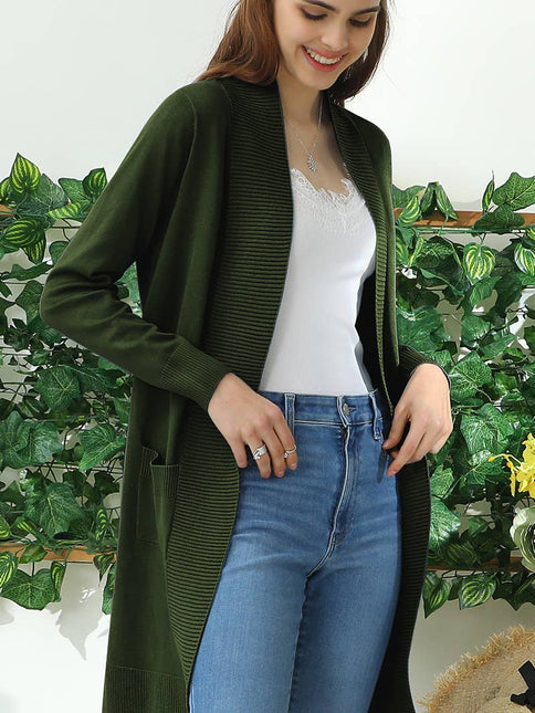 Long Sleeve Open Front Cardigan with Side Pockets