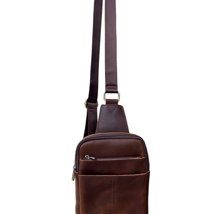 ROMA Crazy Horse Leather Crossbody Sling Travel Bag