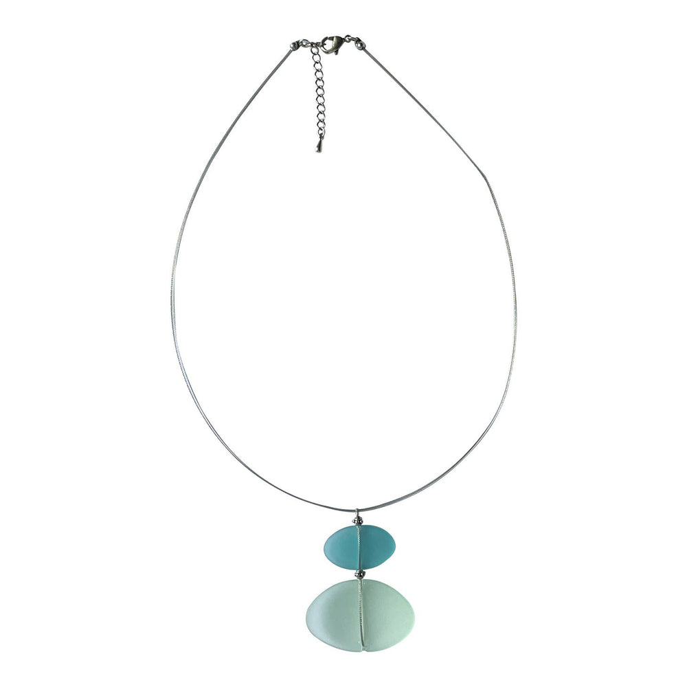 Sea Glass Double Pendant Necklace-Aqua, Pale Green