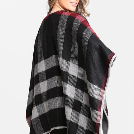 Check Pattern Ruana Shawl Wrap