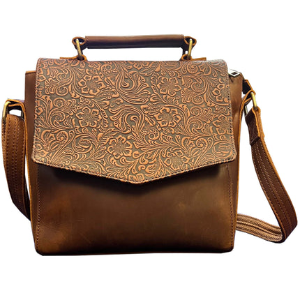 ROMA Vintage Leather Crossbody Handbag with Flower Printing