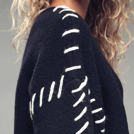 Urban Diazy Contrast Whipstitch Detail Knit Sweater