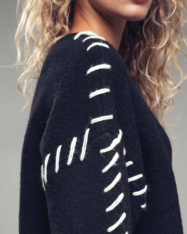 Urban Diazy Contrast Whipstitch Detail Knit Sweater
