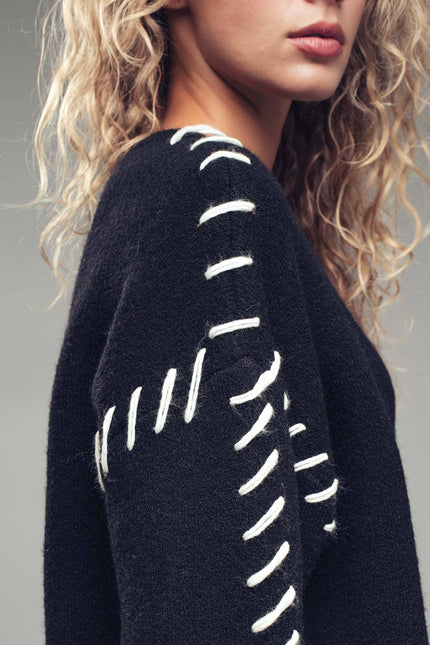 Urban Diazy Contrast Whipstitch Detail Knit Sweater