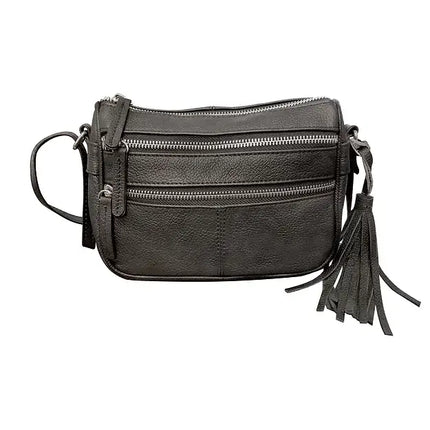 ROMA Cowhide Leather Double Front Zip Crossbody