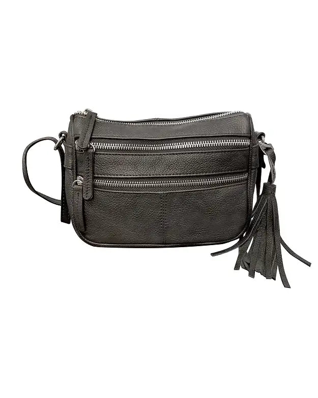 ROMA Cowhide Leather Double Front Zip Crossbody