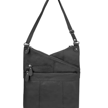 ROMA Cowhide Leather Angled Zip Crossbody