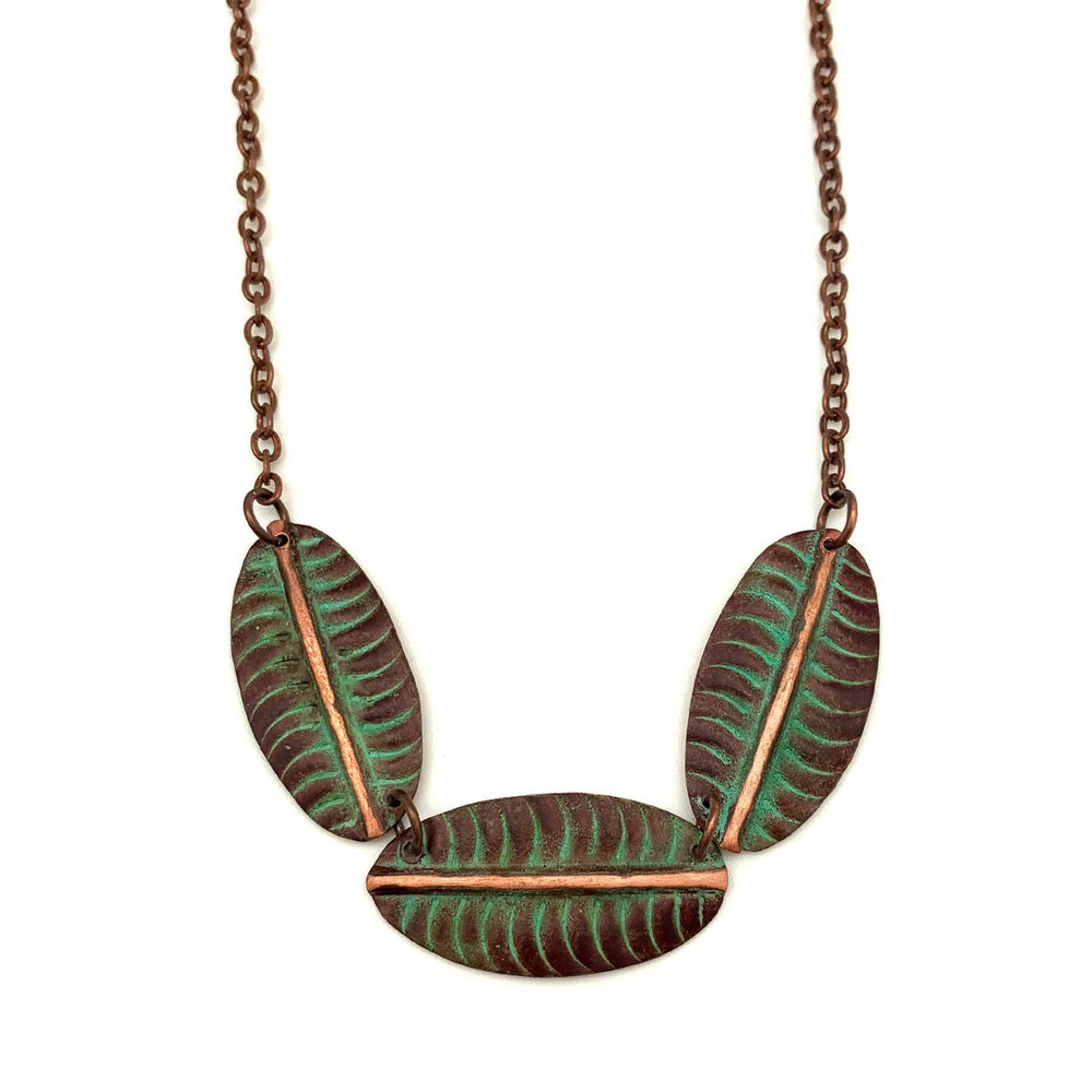 Copper Patina Necklace - Tropical Green Leaf