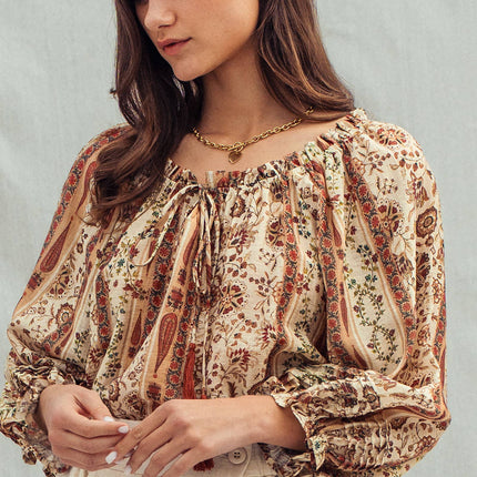 Urban Daizy Boho Off-Shoulder Floral Stripe Blouse