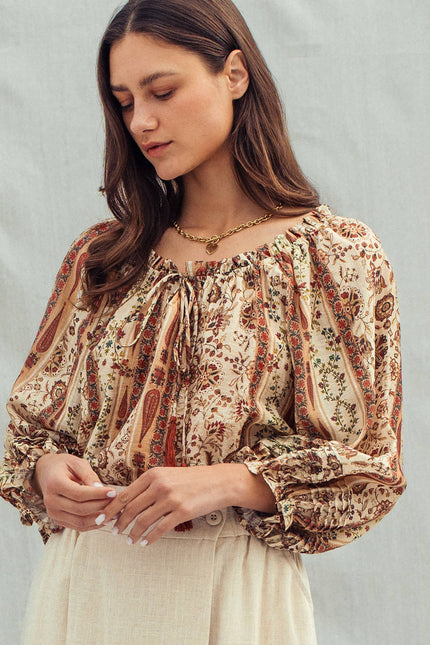 Urban Daizy Boho Off-Shoulder Floral Stripe Blouse