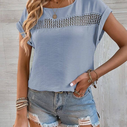 Summer Casual Solid Lace Short Sleeve T-Shirt Top Women