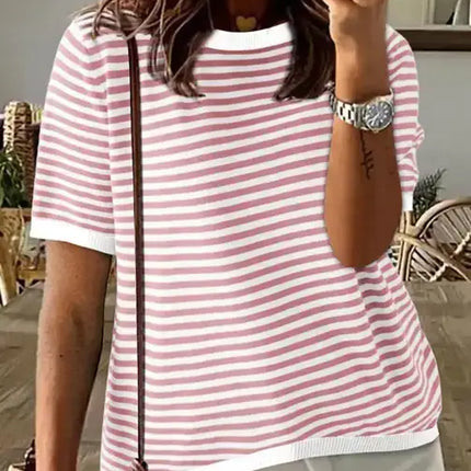 LOVESOFT Striped Contrast Trim Knit Top