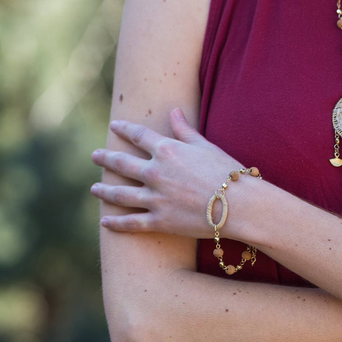 Sachi Bohemian Neutrals Collection Bracelet - Jute Oval Bead