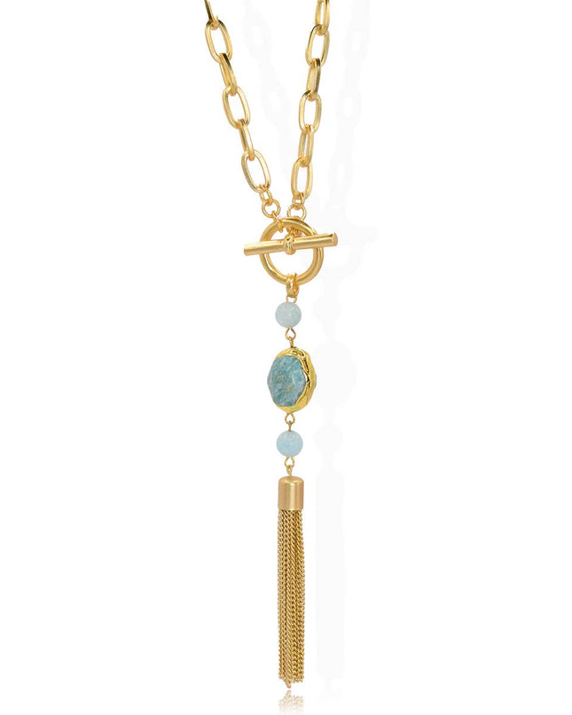 Amazonite X tassel long necklace