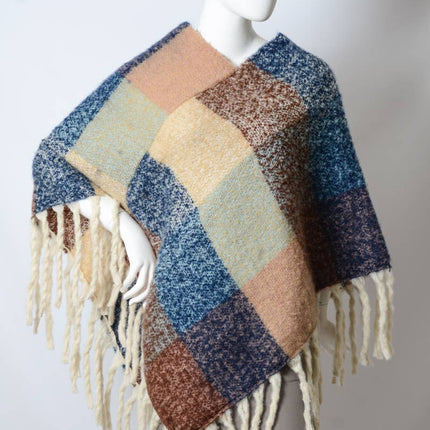 Colorblock Tassel Poncho