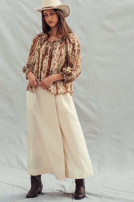 Urban Daizy Boho Off-Shoulder Floral Stripe Blouse