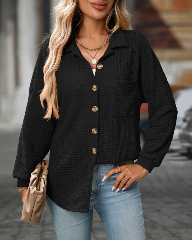 LOVESOFT Waffle Knit Button Down Shacket