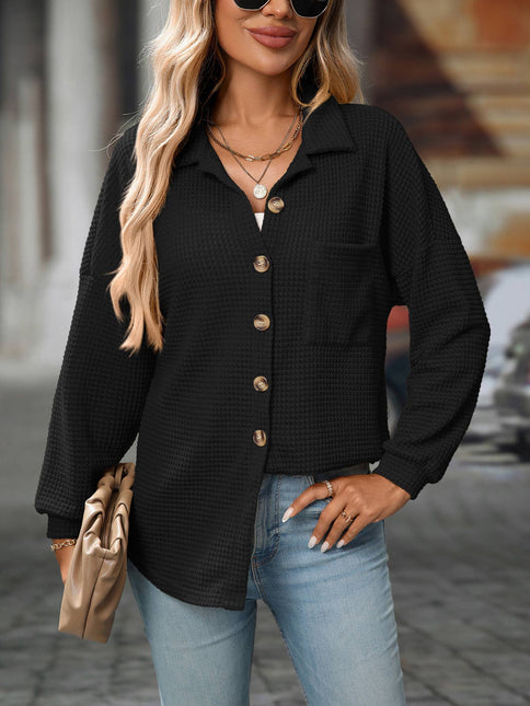 LOVESOFT Waffle Knit Button Down Shacket