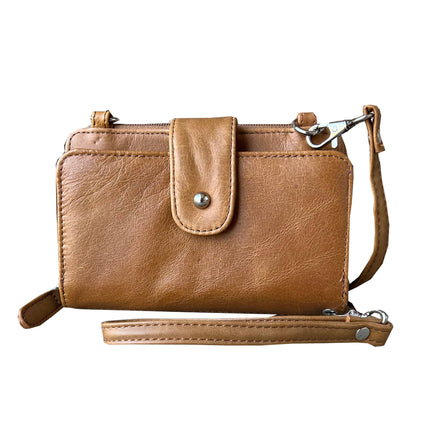 ROMA Embossed Cowhide Leather Phone Pouch w/ Shoulder Strap