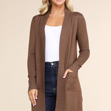 Long Sleeve Open Front Cardigan with Side Pockets