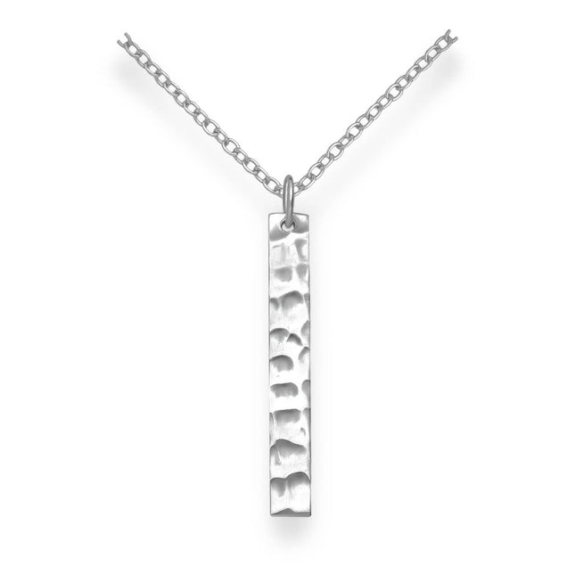 Hammered Sterling Bar Pendant Necklace