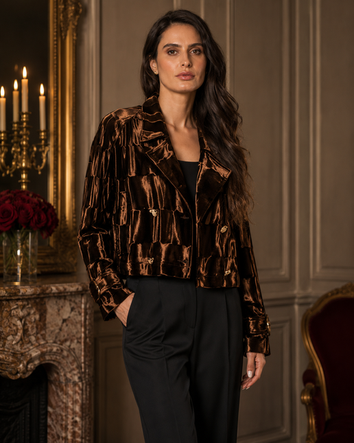 ADORE Chocolate Gloss Cropped Blazer