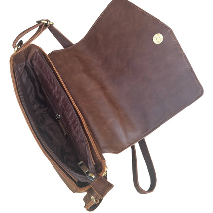 ROMA Vintage Leather Crossbody Handbag with Flower Printing