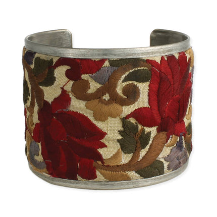 ZAD Red Flower Embroidered Elegance Cuff Bracelet