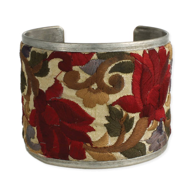 ZAD Red Flower Embroidered Elegance Cuff Bracelet