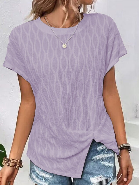 Batwing Sleeves Loose Jacquard Solid Color T-Shirt