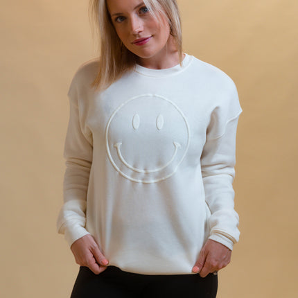 Smiley Face Tonal Puff Print Graphic Sweatshirt